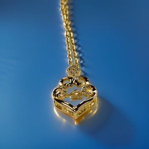 Gold 1.5 ct Zircon Curve Lucky Cloud with Round Cut Floater Pendant Necklace